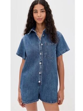 Parke Short-Sleeve Denim Romper - size small